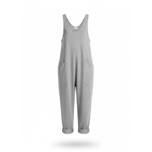 Salopette pour femme gris claire en coton fluide large et baggy (serouel) a bretelle
