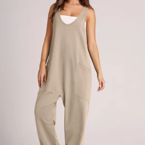 salopette pour femme beige en coton fluide