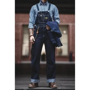 salopette pour homme en jean bleu foncé