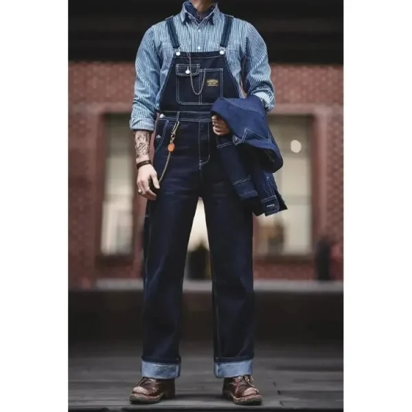 salopette pour homme en jean bleu foncé