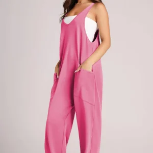 salopette pour femme rose en coton fluide
