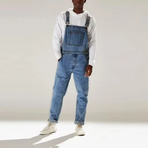 salopette en jean bleu pour homme