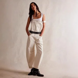 salopette en jean blanc et beige pour femme