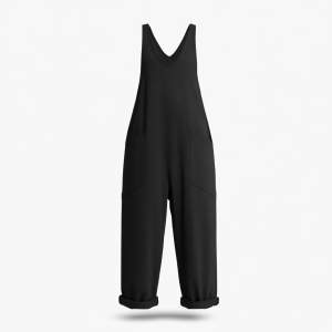 Salopette pour femme noir en coton fluide large et baggy (serouel) a bretelle