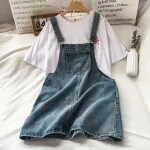 salopette jupe en jean bleu pour femme