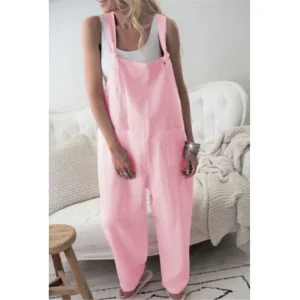salopette en lin et coton rose pour femme large