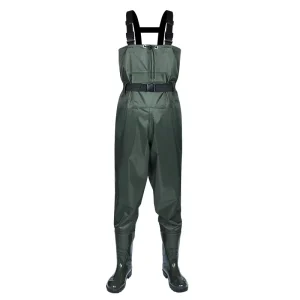 Salopette de pêche vert foncé avec botte étanche imperméable