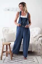 salopette en lin bleu femme
