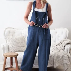 salopette en lin bleu femme