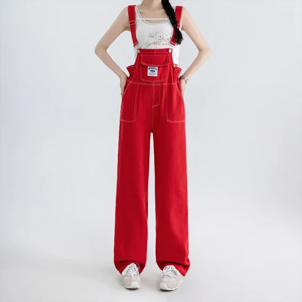 salopette vintage femme en jean rouge