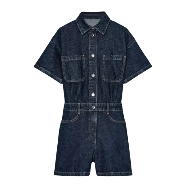 combinaison salopette short en jean bleu foncé pour femme
