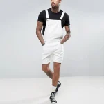 salopette short blanche en jean pour homme