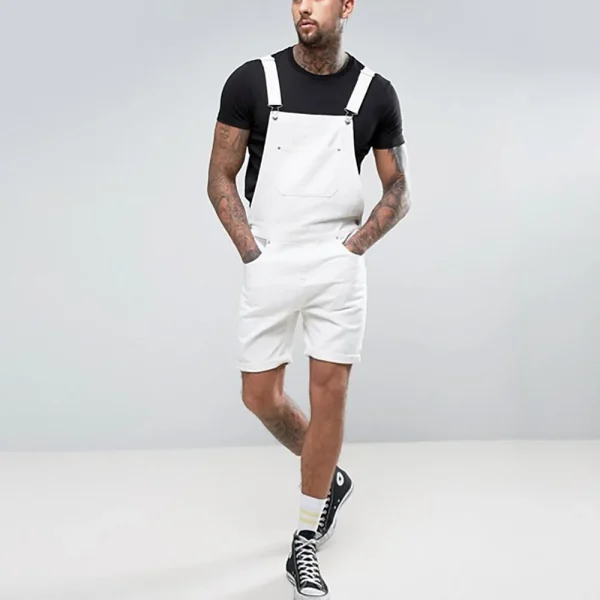 salopette short blanche en jean pour homme