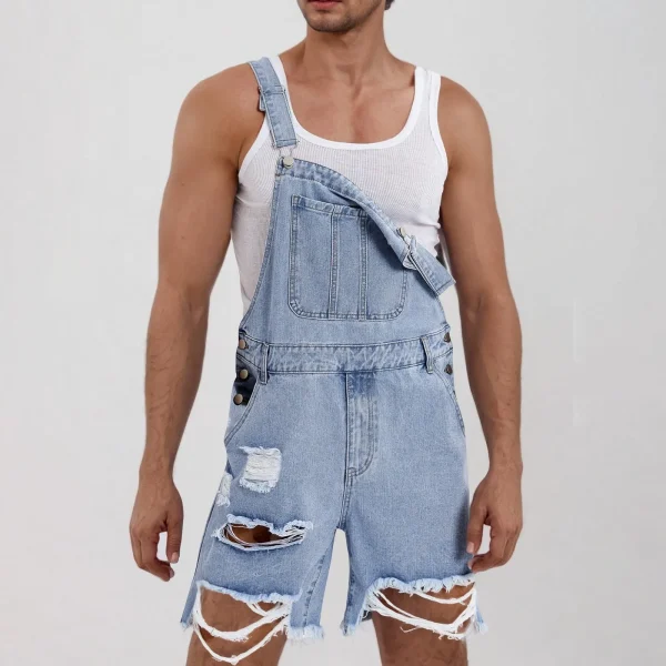 salopette short en jean délavé bleu clair