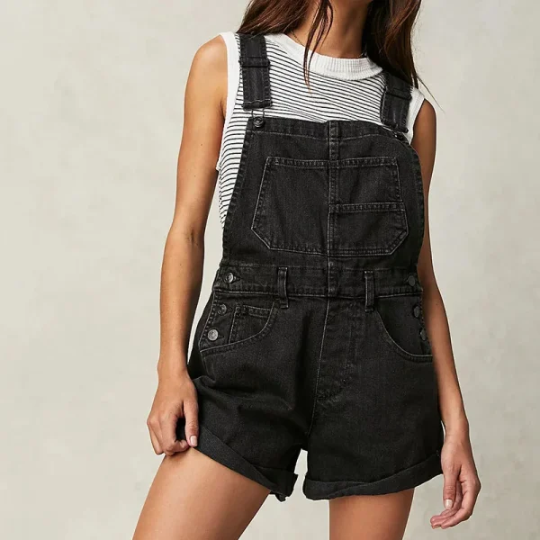 salopette short en jean noir pour femme