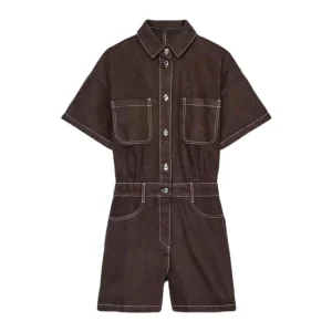 combinaison salopette short en jean marron pour femme