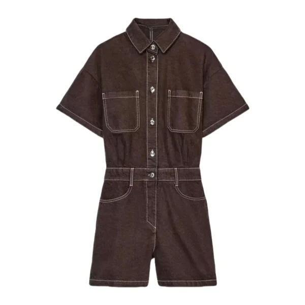 combinaison salopette short en jean marron pour femme