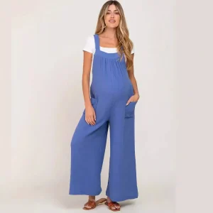 salopette pour grossesse bleu à bretelle fluide