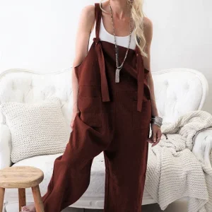 salopette en lin rouge pour femme large