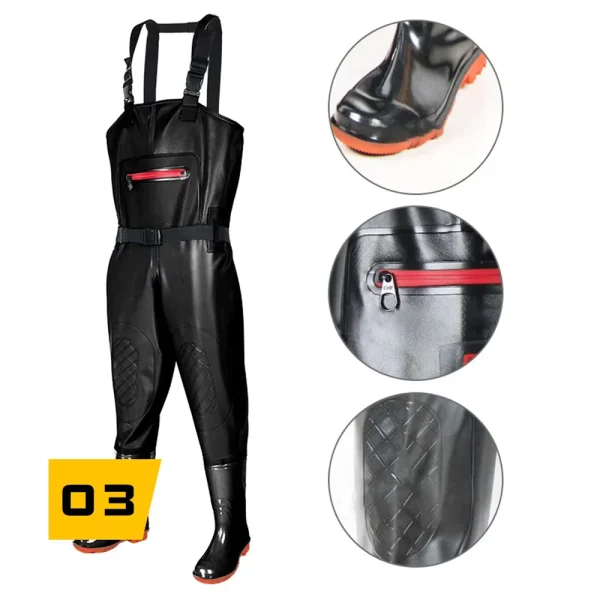 salopette de pêche noir avec botte étanche