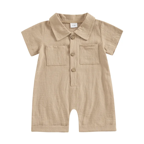 salopette combinaison pour bébé en lin et coton beige rosé