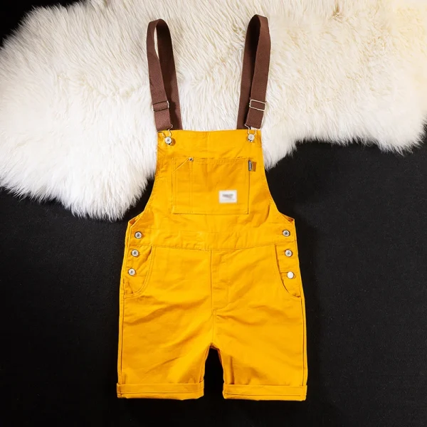 salopette short homme jaune en coton a bretelle