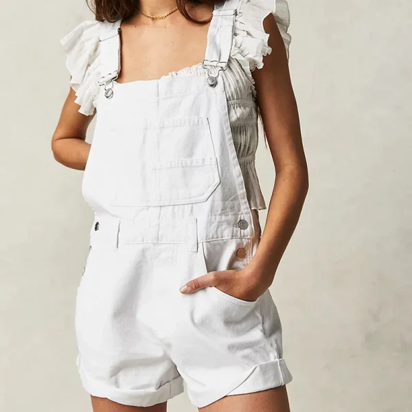 salopette short en jean blanc pour femme