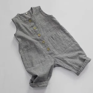 salopette pour enfant en lin et coton gris
