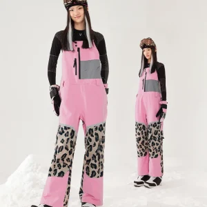 salopette leopard rose de ski pour femme