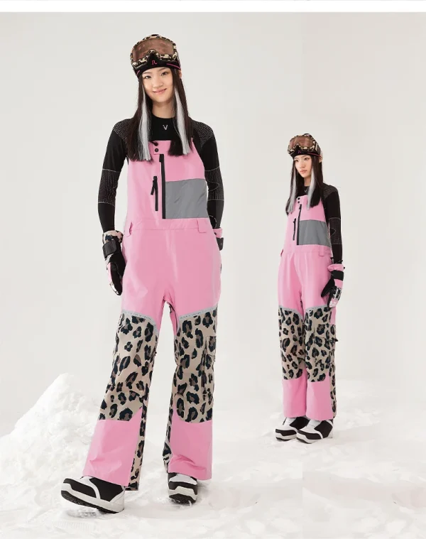 salopette leopard rose de ski pour femme