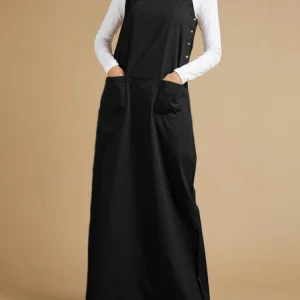 salopette robe noire longue pour femme