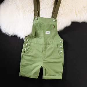 salopette short homme vert cargo en coton à bretelle