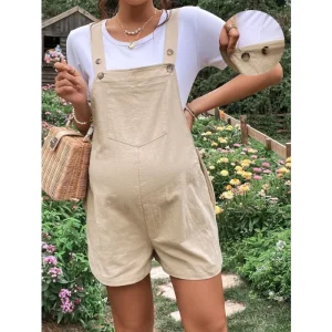 salopette short pour grossesse beige en coton