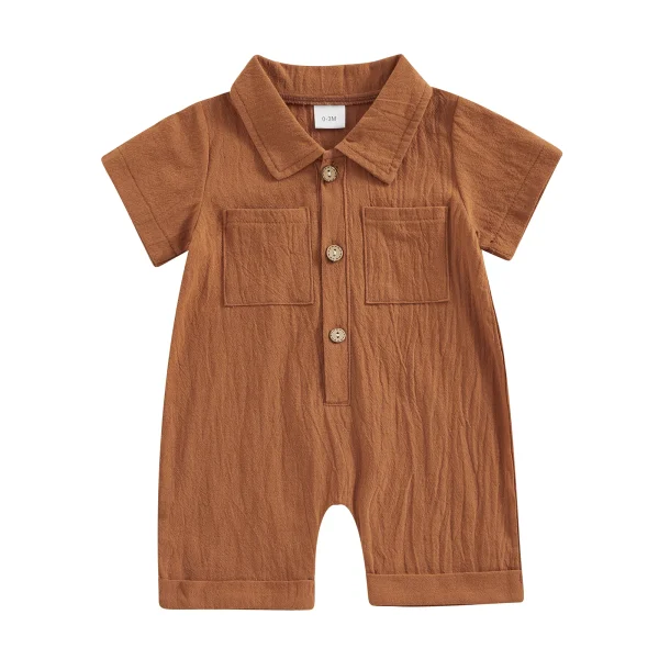 salopette combinaison pour bébé en lin et coton marron