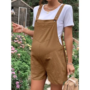 salopette short pour grossesse marron en coton