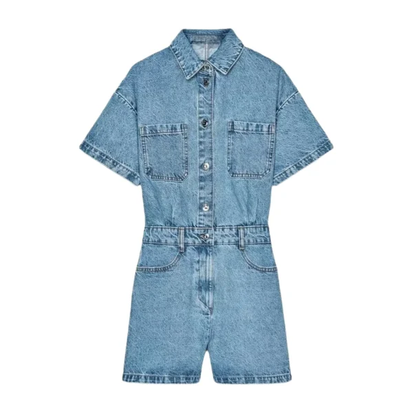 combinaison salopette short en jean bleu pour femme