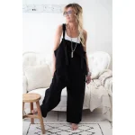 salopette baggy façon serouel en lin noir pour femme