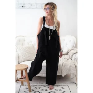 salopette en lin noir pour femme large
