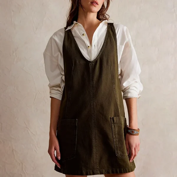 salopette jupe en jean vert courte large