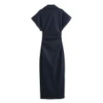 robe salopette femme en jean bleu foncé