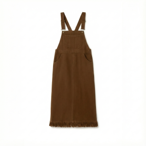 Salopette robe (jupe longue) marron en jean pompon (demin) a bretelle